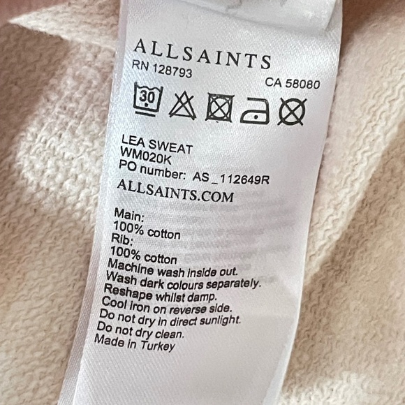 All Saints Cotton Long Sleeve Sweatshirt Top Light Pink Pullover Gorpcore Sz S - Picture 12 of 12